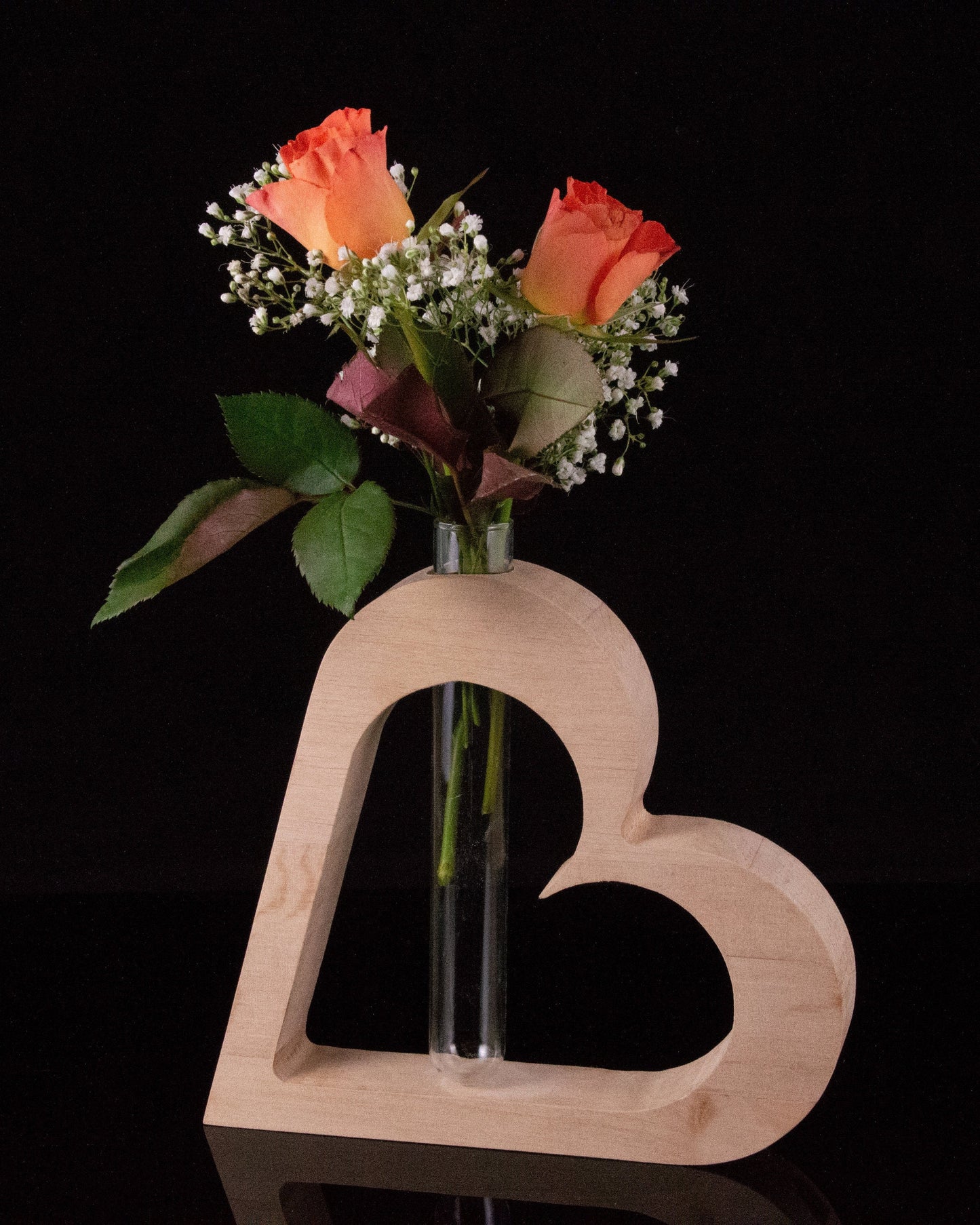 Herzvase mit Reagenzglas, Holz