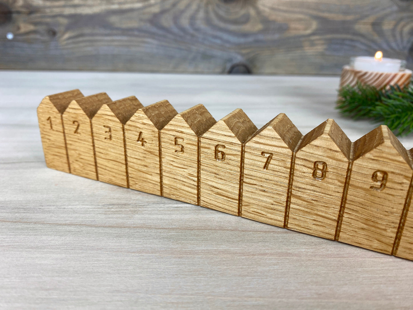 Adventskalender Holzleiste mit Stern graviert, Eiche