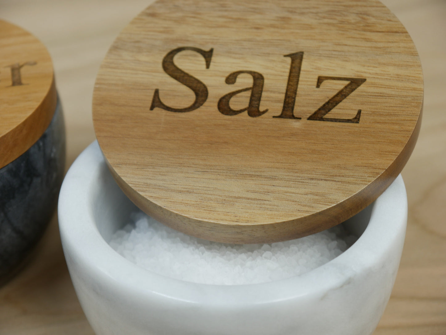 personalisierte Salzdose, Gewürzdose, Aufbewahrungdose für Gewürze, Kräuter, Salz, Schale aus Marmor,