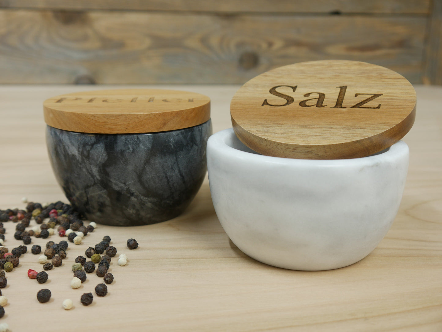 personalisierte Salzdose, Gewürzdose, Aufbewahrungdose für Gewürze, Kräuter, Salz, Schale aus Marmor,