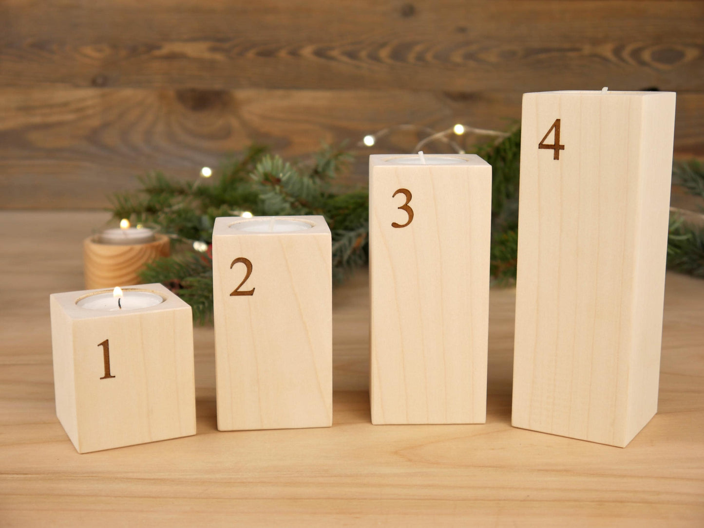 moderner Adventskranz aus Ahorn | 4er Set inkl. Teelichter | Adventskalender | Geschenkidee, Deko aus Holz | Kerzenständer | Kerzenhalter