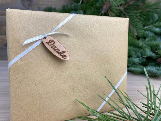 5er Set Geschenkanhänger, Holz Anhänger für Geschenke, Danke, Anhänger, für Weihnachten, Geburtstage, etc.