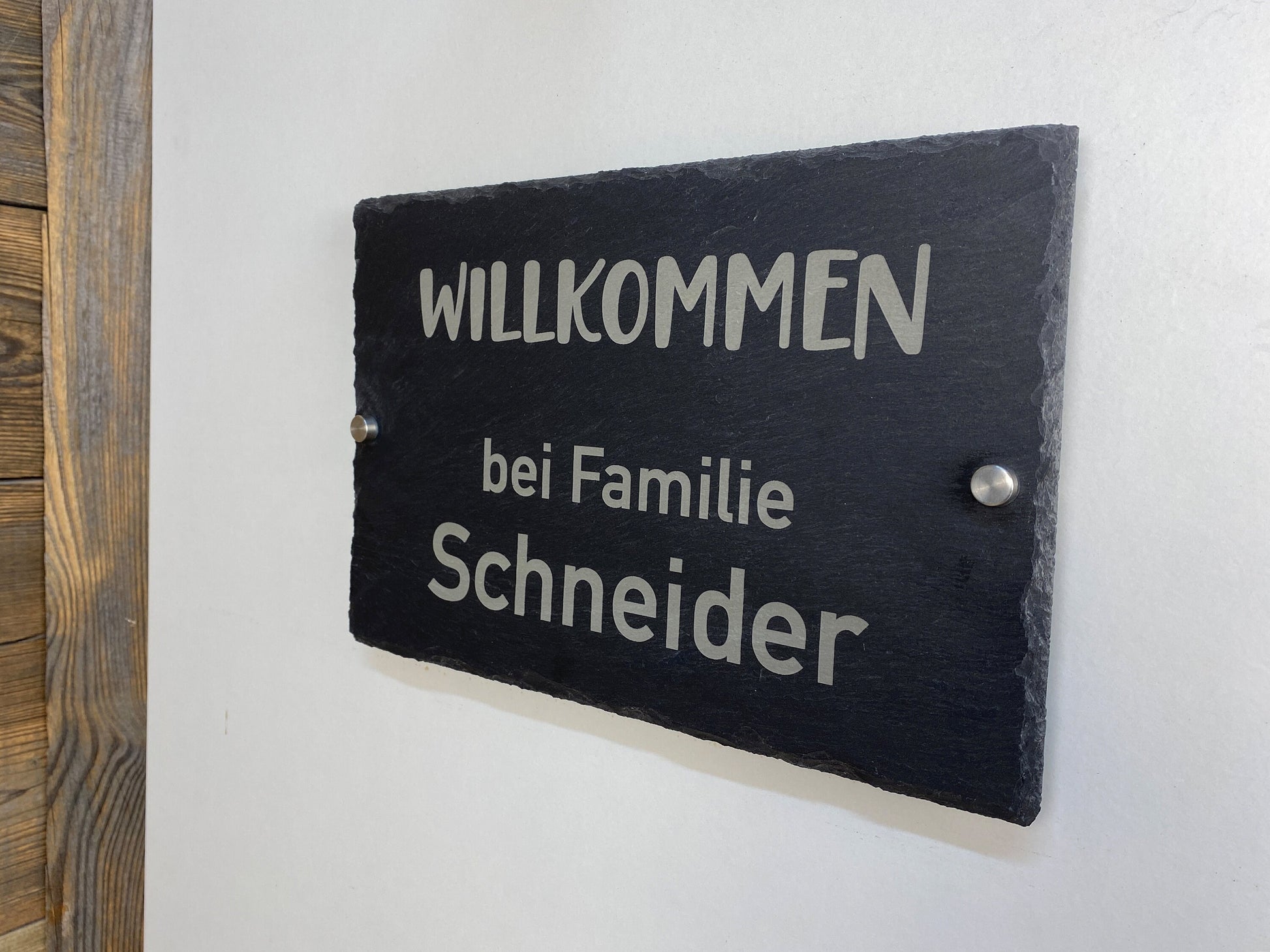 Türschild "Willkommen" mit Familiennamen aus Schiefer, graviert, Geschenk, Haustüre, Eingang, Namenschild
