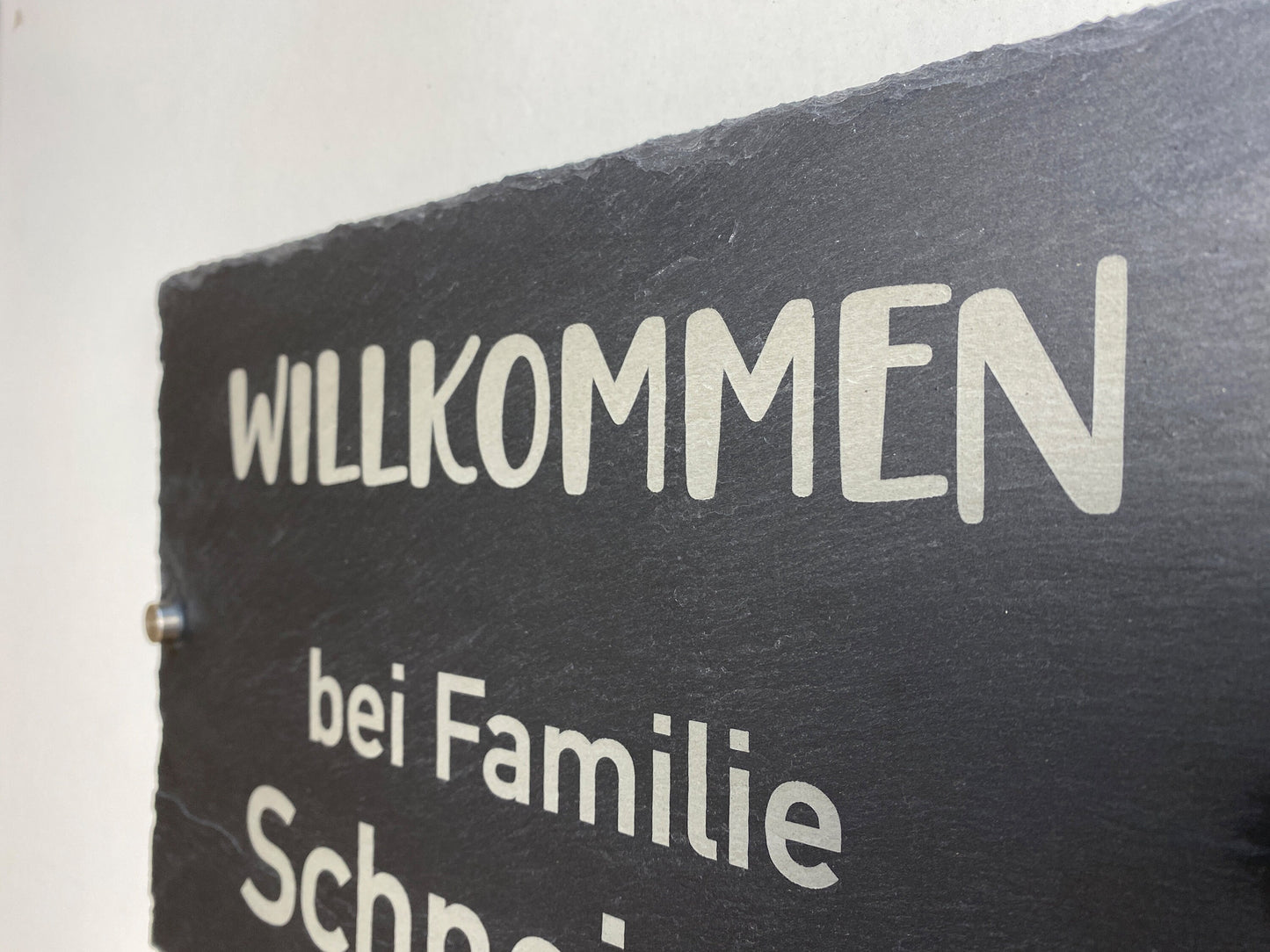 Türschild "Willkommen" mit Familiennamen aus Schiefer, graviert, Geschenk, Haustüre, Eingang, Namenschild
