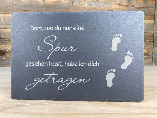 Spruchtafel "Spuren im Sand" aus Schiefer, graviert - für Innen und Außen - Spuren - Geschenk, Dekoration, Sprüche
