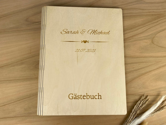 Personalisiertes Gästebuch zur Hochzeit - Erinnerungsbuch Fotobuch aus Holz - Geschenk