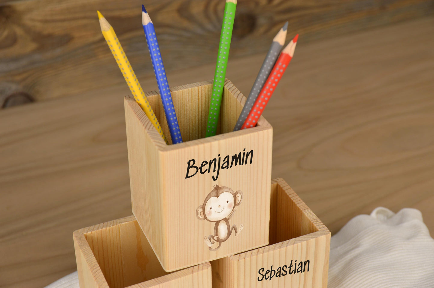 Stiftebox mit Namen, personalisierte Tiermotive Safari, Geschenk für Kinder, Babygeschenk, Geschenk Geburtstag, Taufe, Geburt, Safari