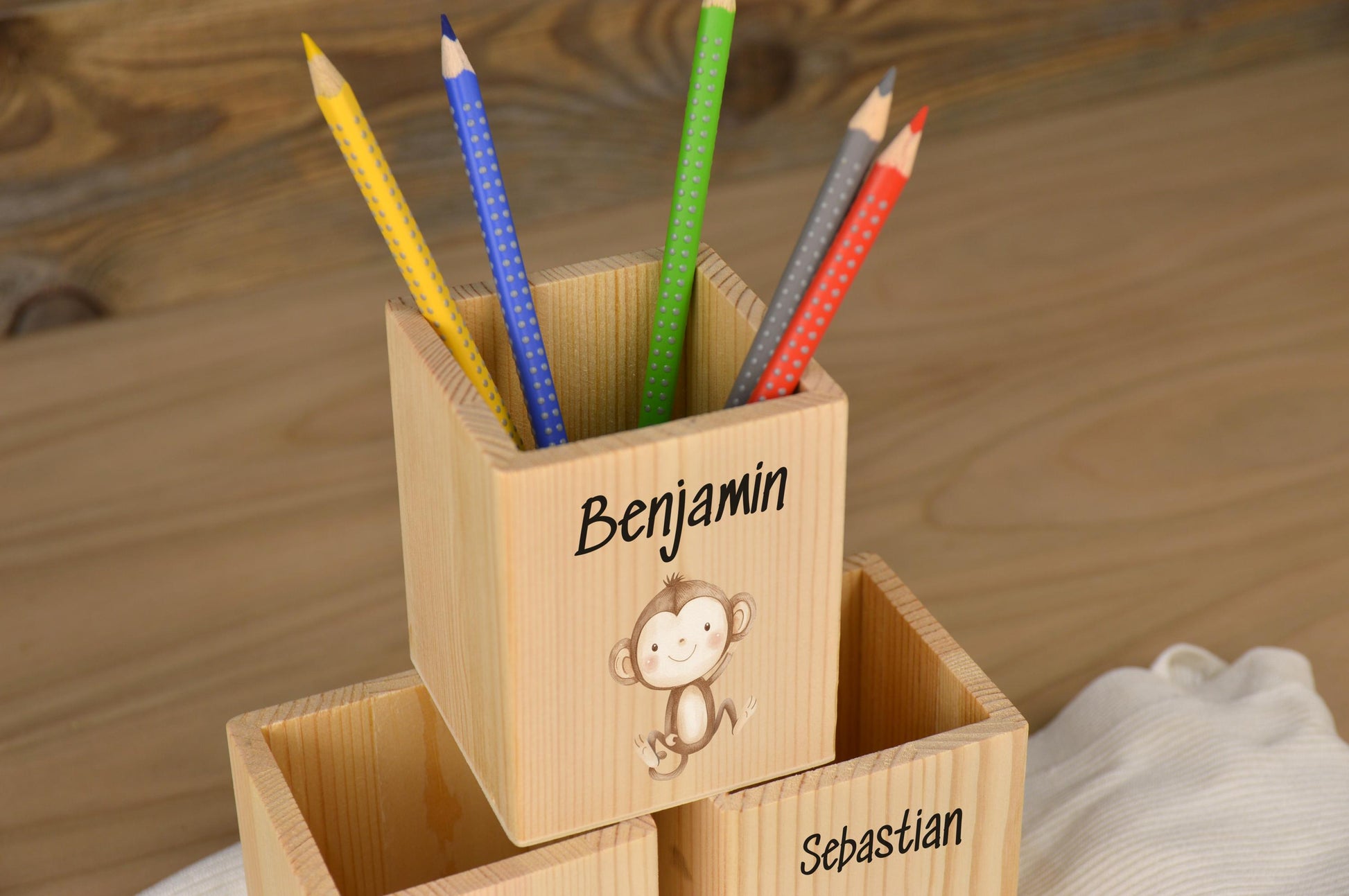 Stiftebox mit Namen, personalisierte Tiermotive Safari, Geschenk für Kinder, Babygeschenk, Geschenk Geburtstag, Taufe, Geburt, Safari