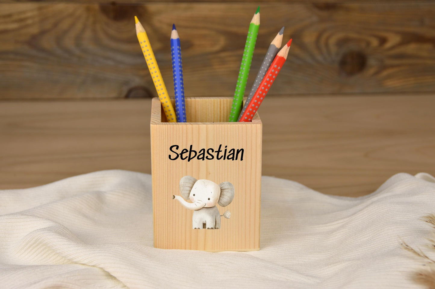 Stiftebox mit Namen, personalisierte Tiermotive Safari, Geschenk für Kinder, Babygeschenk, Geschenk Geburtstag, Taufe, Geburt, Safari