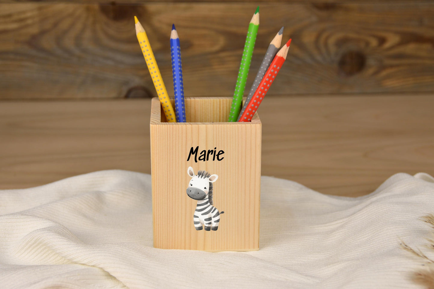 Stiftebox mit Namen, personalisierte Tiermotive Safari, Geschenk für Kinder, Babygeschenk, Geschenk Geburtstag, Taufe, Geburt, Safari