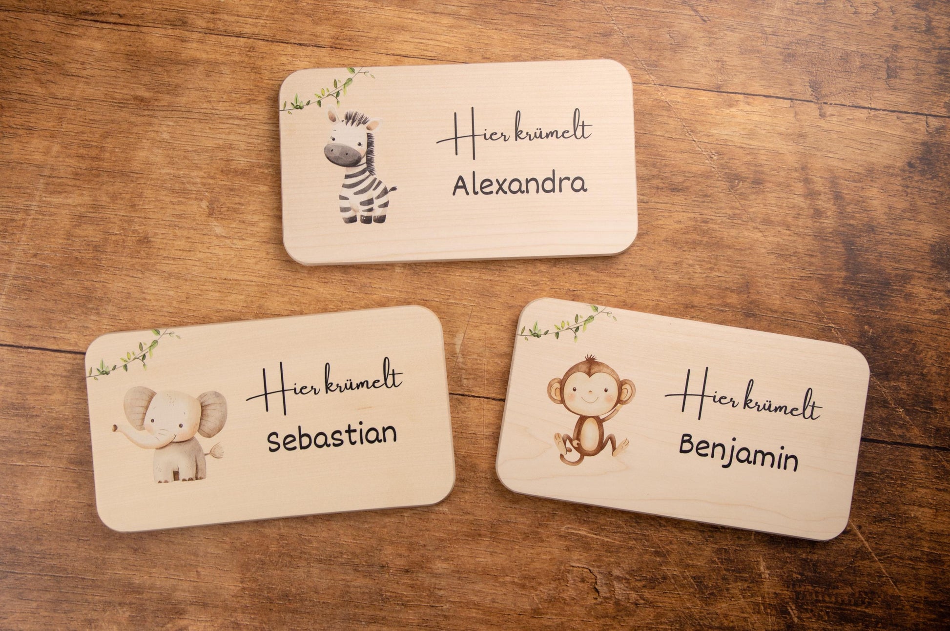 Frühstücksbrett personalisiert, Safari, Brettchen personalisiert, Geschenk Geburt, Ahornholz, Taufe, Kinder, Holzbrett personalisiert