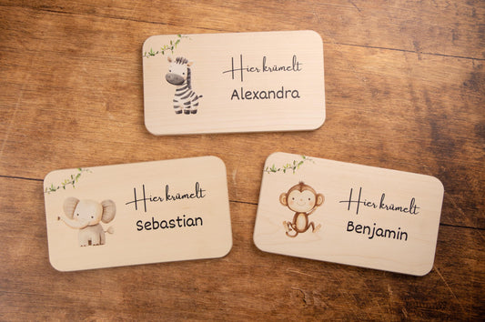 Frühstücksbrett personalisiert, Safari, Brettchen personalisiert, Geschenk Geburt, Ahornholz, Taufe, Kinder, Holzbrett personalisiert